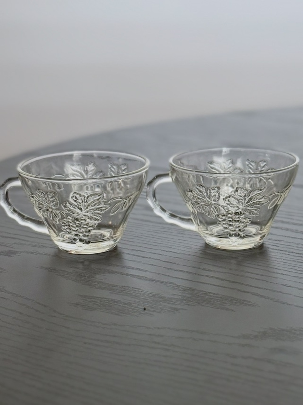 ANCHOR HOCKING Vintage Clear Depression Glass PunchCups in Grape Pattern ~ Pair